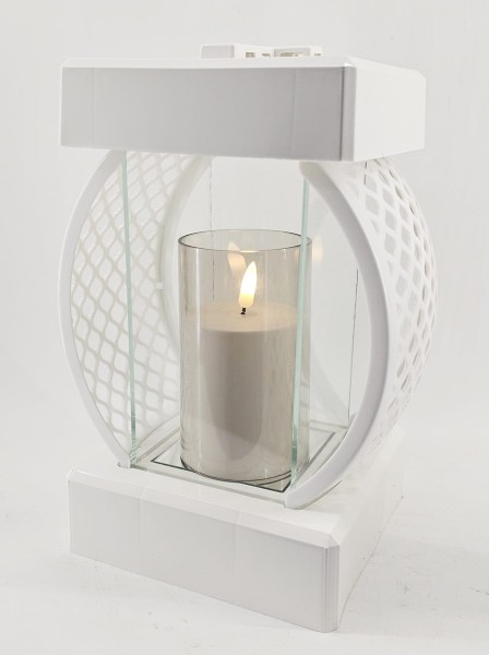 Znicz Lampion Glamur Koło Rattan -PURE WHITE 