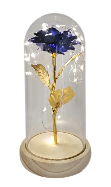 WIECZNA RÓŻA W SZKLE LED - niebieska