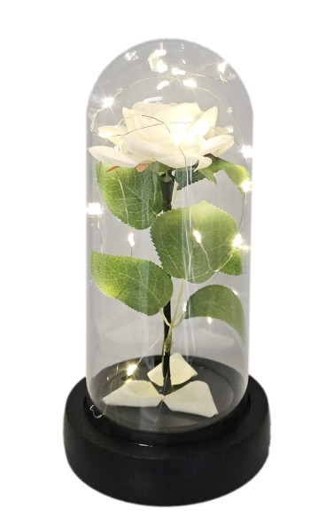WIECZNA RÓŻA W SZKLE LED - biała