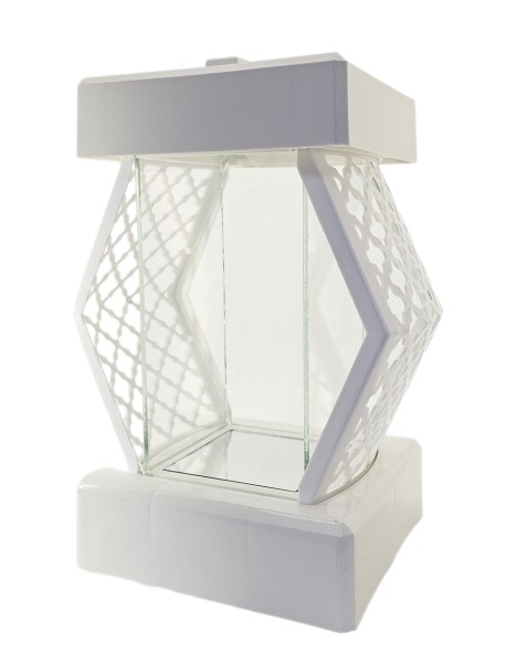 Znicz Lampion Glamur Diament Rattan -PURE WHITE 
