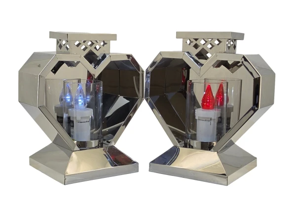 Metalowy znicz SERCE M Silver + LED 